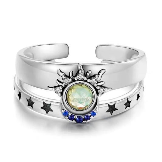 Lot de 2 Anneaux Réglable pour Adultes - Bagues - Lune Etoile Soleil - BFF - Best Friends Forever - Couple Amoureux Amitié
