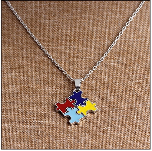 Collier Pendentif Puzzle 4 Pièces - Couleurs - Mignon - Alliage Cuivre