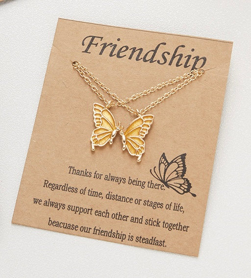 Set of 2 Butterfly Friendship Necklaces - BFF Best Friends Forever - Fantasy - Gold or Silver Pendant