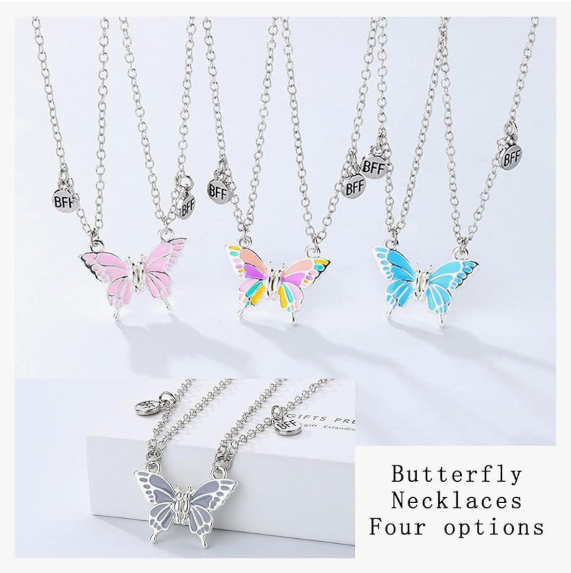 CHILDREN - Set of 2 Butterfly Friendship Necklace Chains - BFF Best Friends Forever - Fantasy - Magnetic Pendant