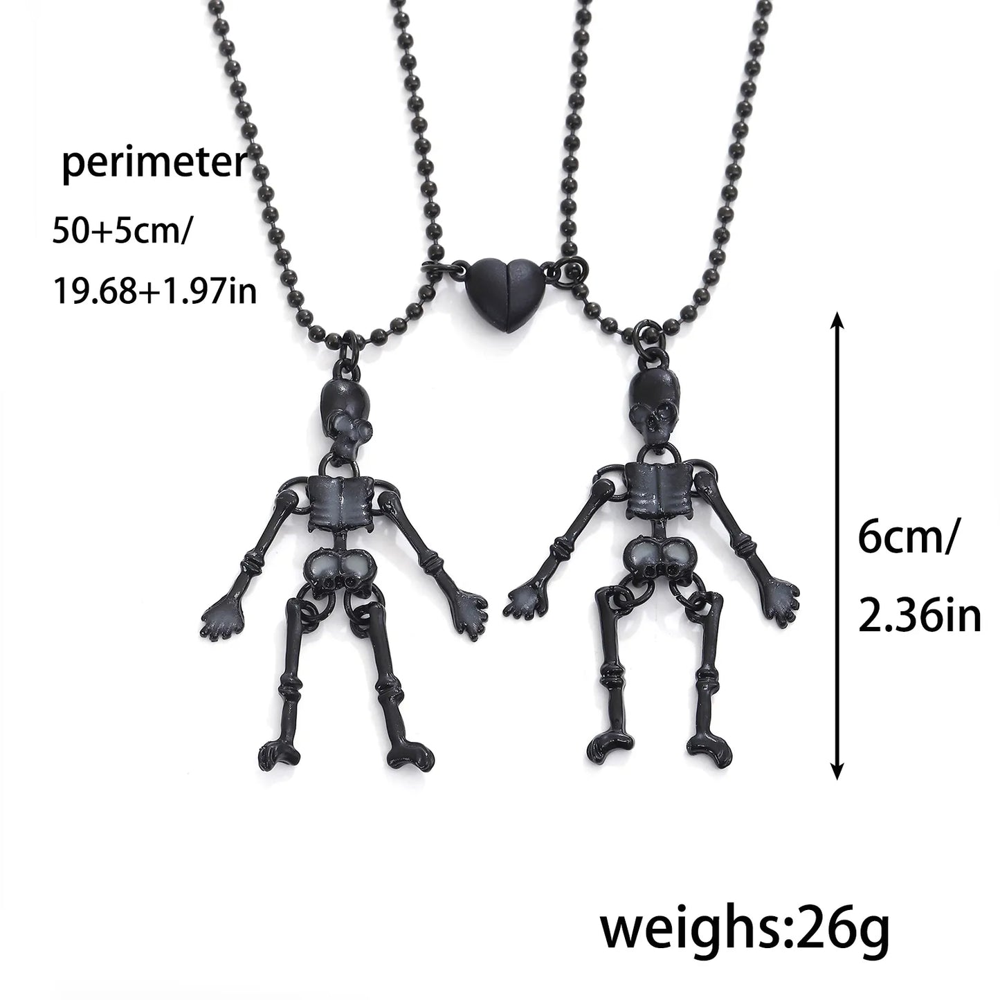 Lot de 2 Collier d'amitié Aimanté - Squelettes Phosphorescent - BFF - Best Friends Forever - Acier Inoxydable