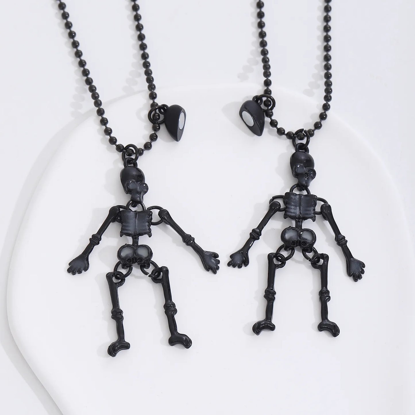 Lot de 2 Collier d'amitié Aimanté - Squelettes Phosphorescent - BFF - Best Friends Forever - Acier Inoxydable