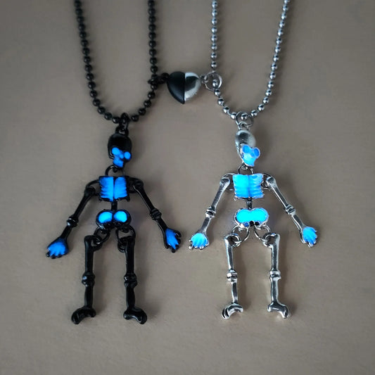 Lot de 2 Collier d'amitié Aimanté - Squelettes Phosphorescent - BFF - Best Friends Forever - Acier Inoxydable
