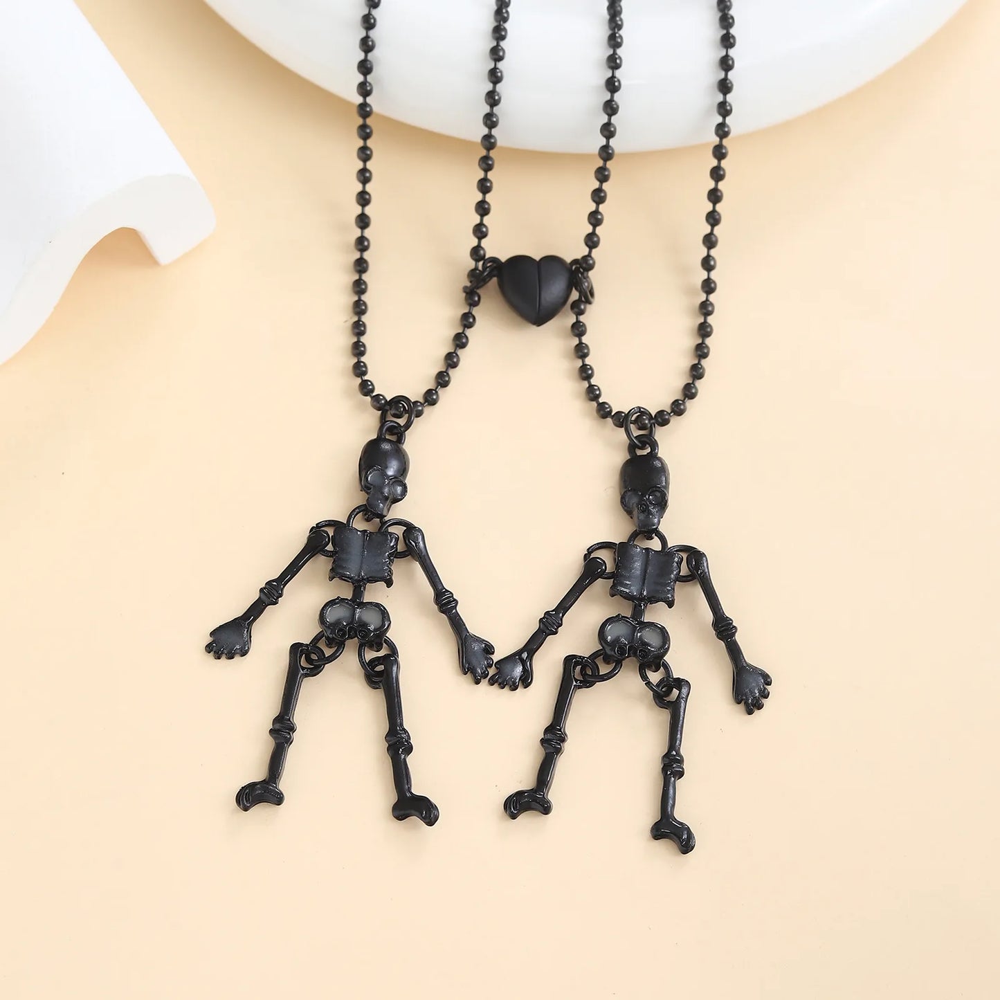 Lot de 2 Collier d'amitié Aimanté - Squelettes Phosphorescent - BFF - Best Friends Forever - Acier Inoxydable