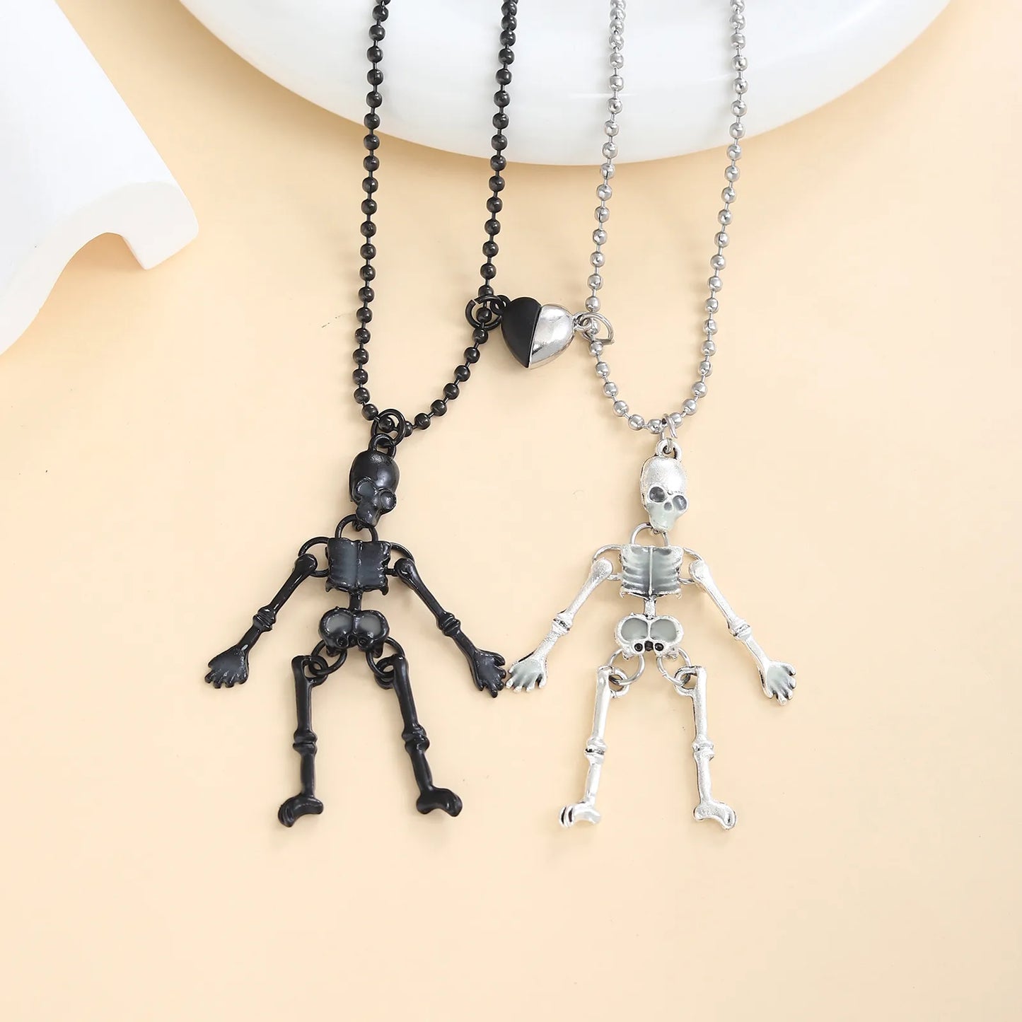Lot de 2 Collier d'amitié Aimanté - Squelettes Phosphorescent - BFF - Best Friends Forever - Acier Inoxydable