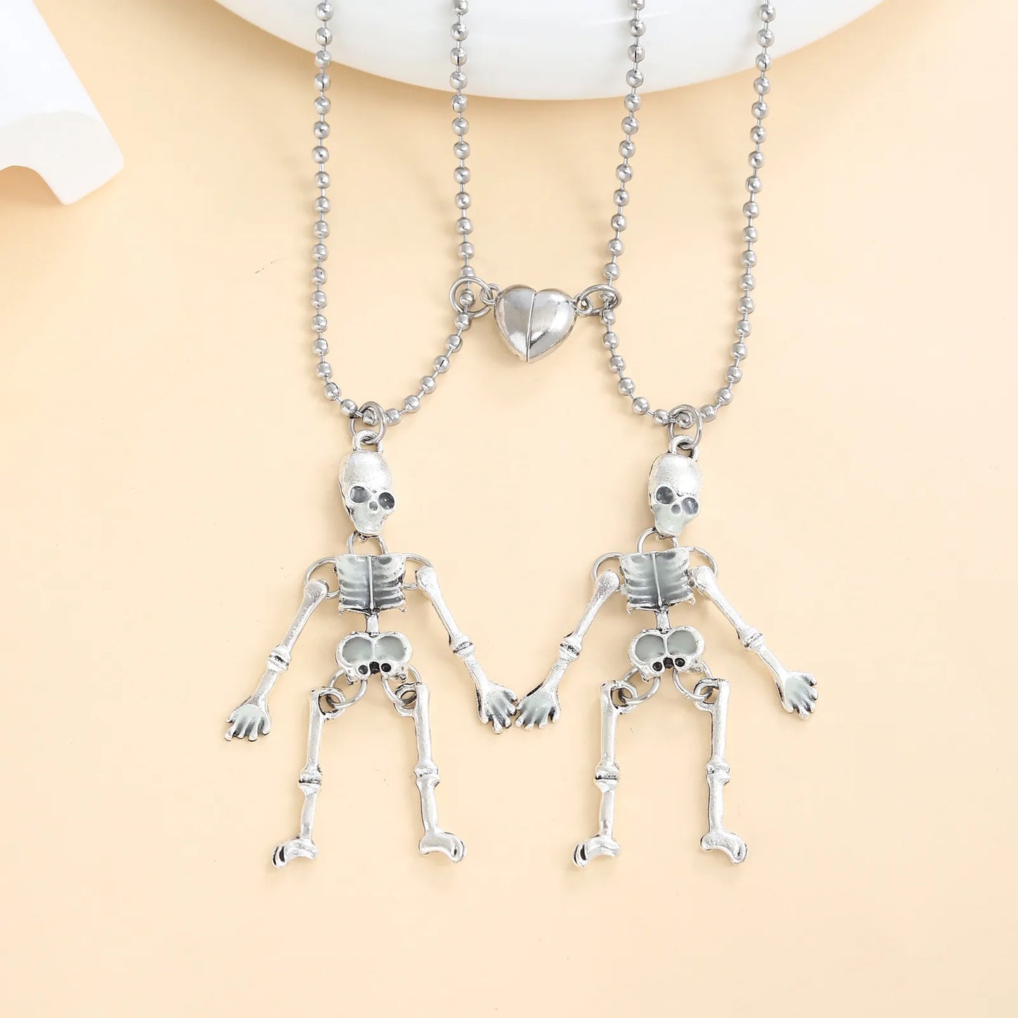 Lot de 2 Collier d'amitié Aimanté - Squelettes Phosphorescent - BFF - Best Friends Forever - Acier Inoxydable