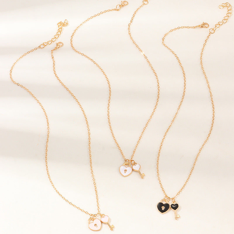Collier Coeur Cadenas Clé - Mignon - Alliage