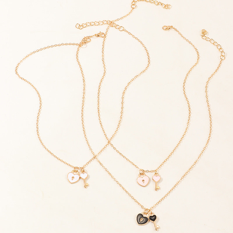 Collier Coeur Cadenas Clé - Mignon - Alliage