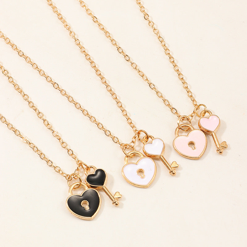 Collier Coeur Cadenas Clé - Mignon - Alliage