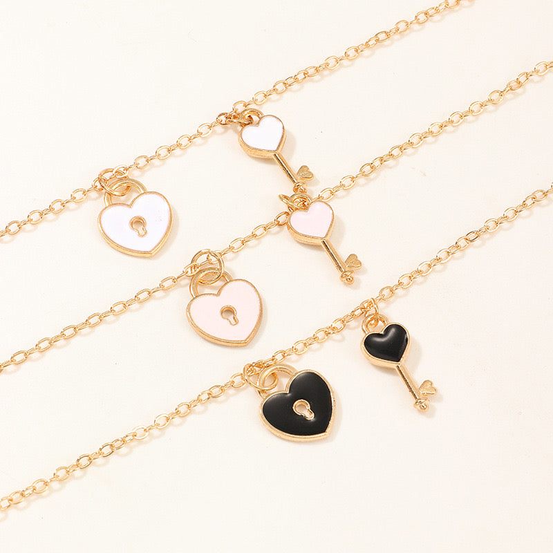 Collier Coeur Cadenas Clé - Mignon - Alliage