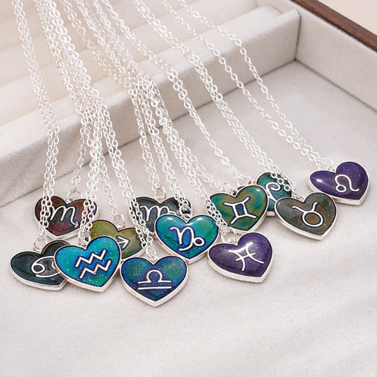 Collier Coeur Mood Avec Carte pour Enfants - Signe Astrologique - Change Couleur 8 Différentes - Mignon
