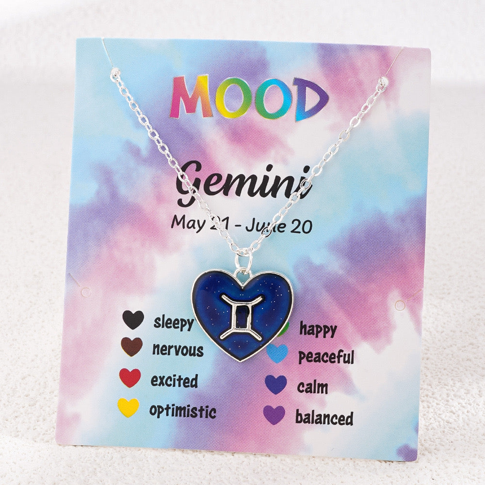 Collier Coeur Mood Avec Carte pour Enfants - Signe Astrologique - Change Couleur 8 Différentes - Mignon