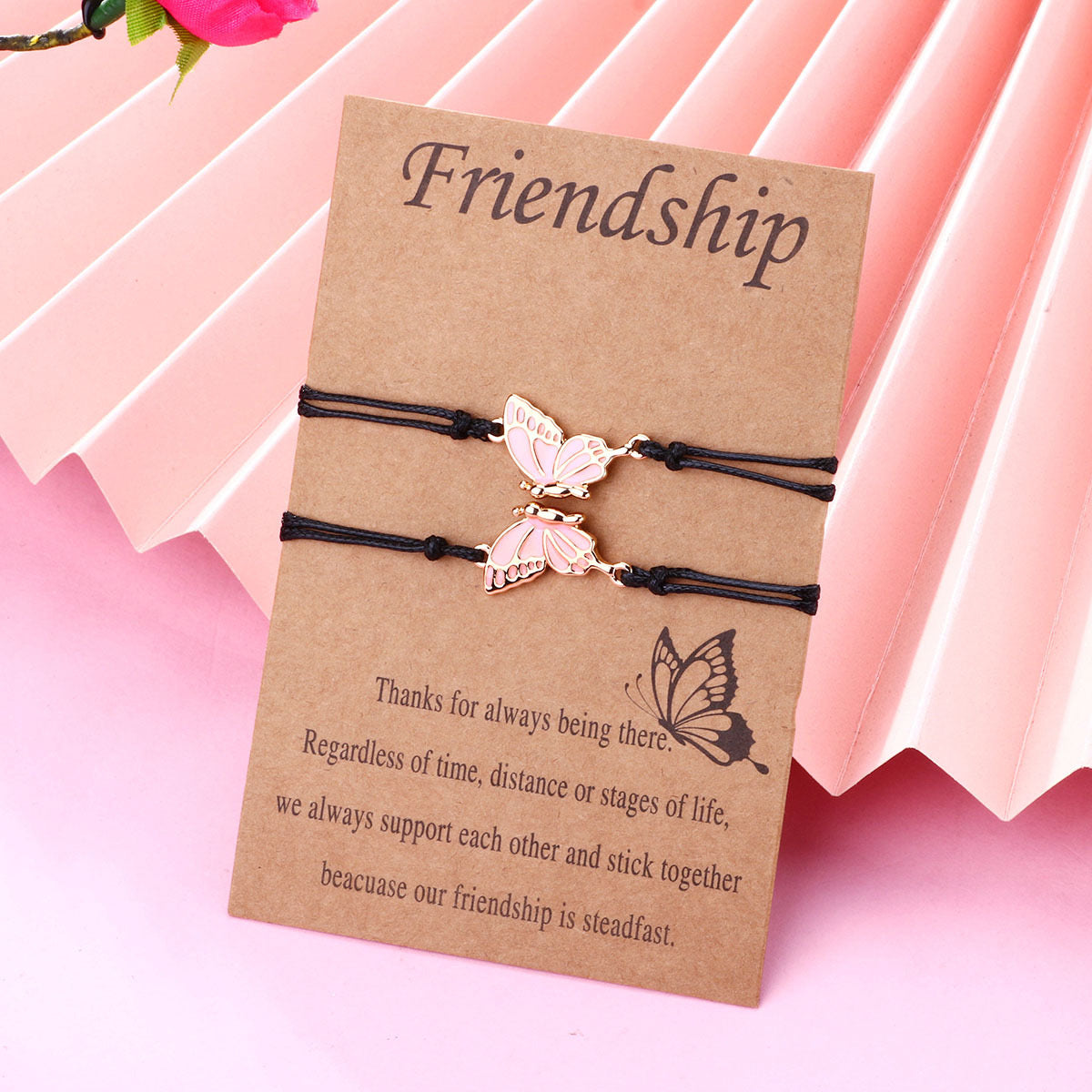 CHILD - Set of 2 Adjustable Butterfly Friendship Cord Bracelets - BFF Best Friends Forever - Fantasy - Pendant