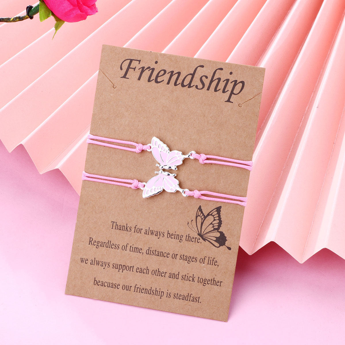 CHILD - Set of 2 Adjustable Butterfly Friendship Cord Bracelets - BFF Best Friends Forever - Fantasy - Pendant
