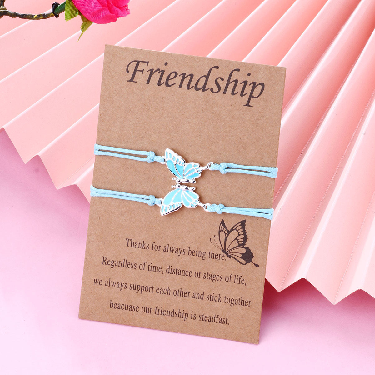 CHILD - Set of 2 Adjustable Butterfly Friendship Cord Bracelets - BFF Best Friends Forever - Fantasy - Pendant