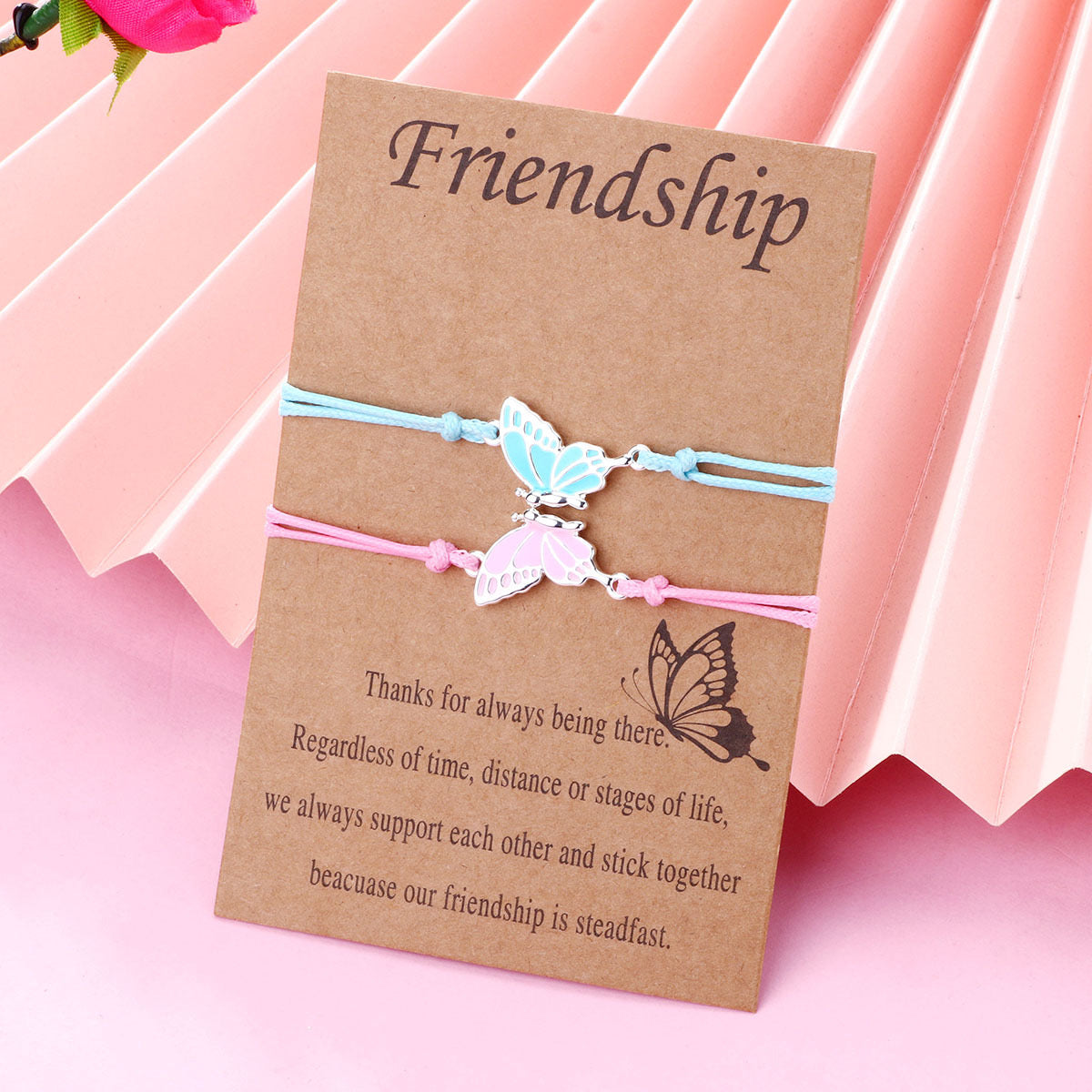 CHILD - Set of 2 Adjustable Butterfly Friendship Cord Bracelets - BFF Best Friends Forever - Fantasy - Pendant