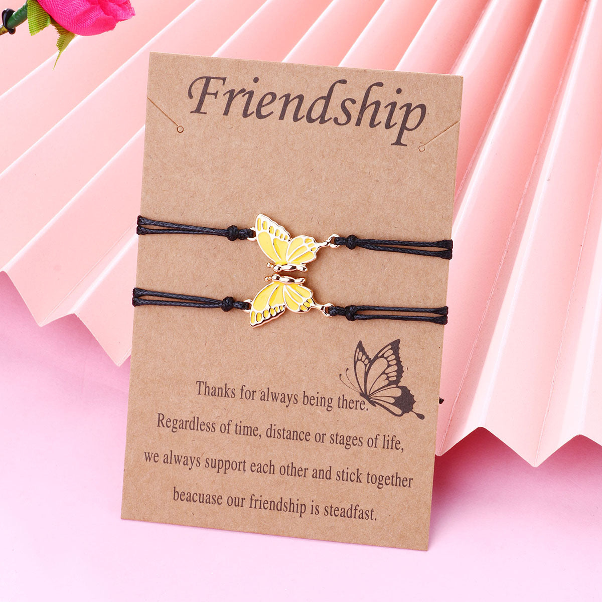 CHILD - Set of 2 Adjustable Butterfly Friendship Cord Bracelets - BFF Best Friends Forever - Fantasy - Pendant