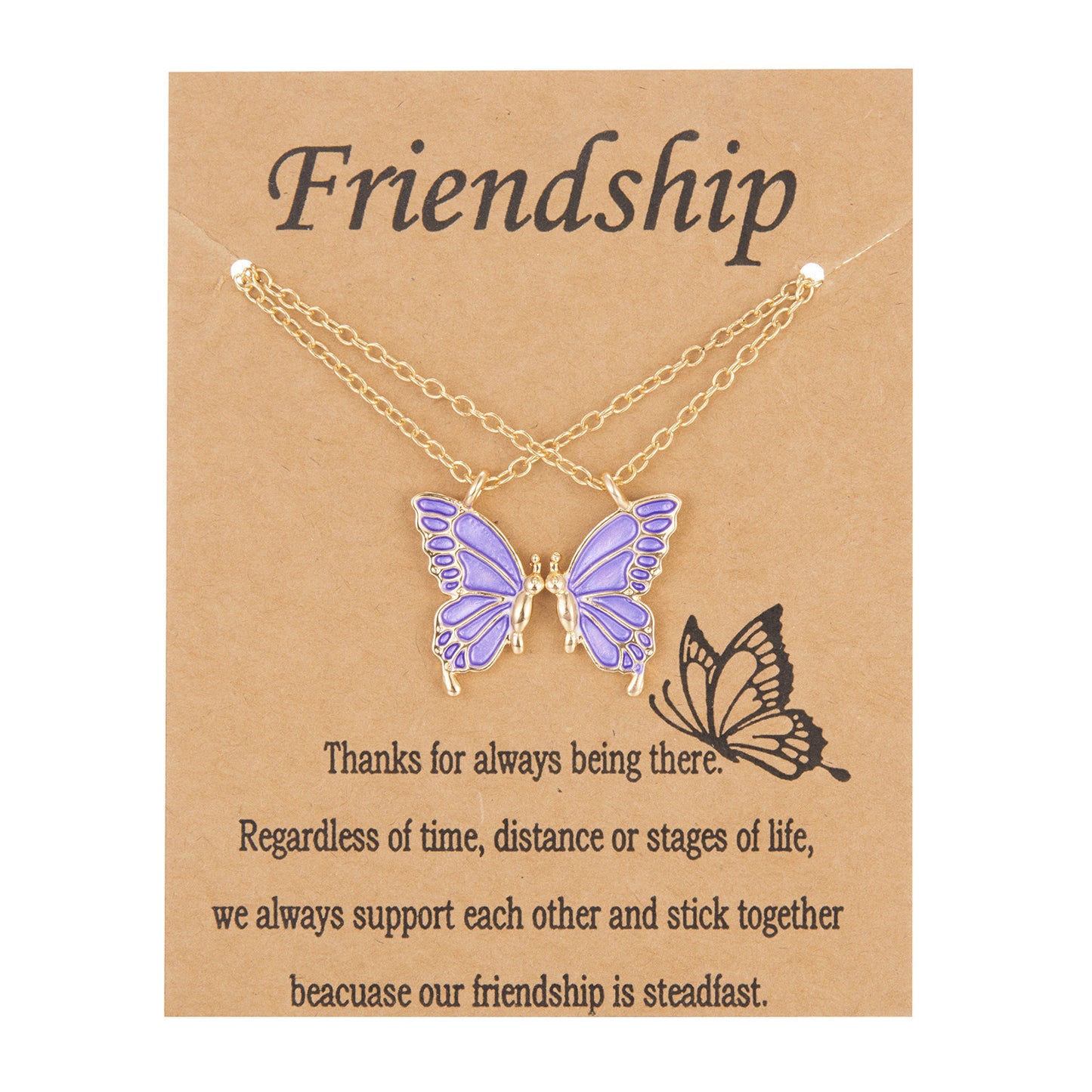 Set of 2 Butterfly Friendship Necklaces - BFF Best Friends Forever - Fantasy - Gold or Silver Pendant