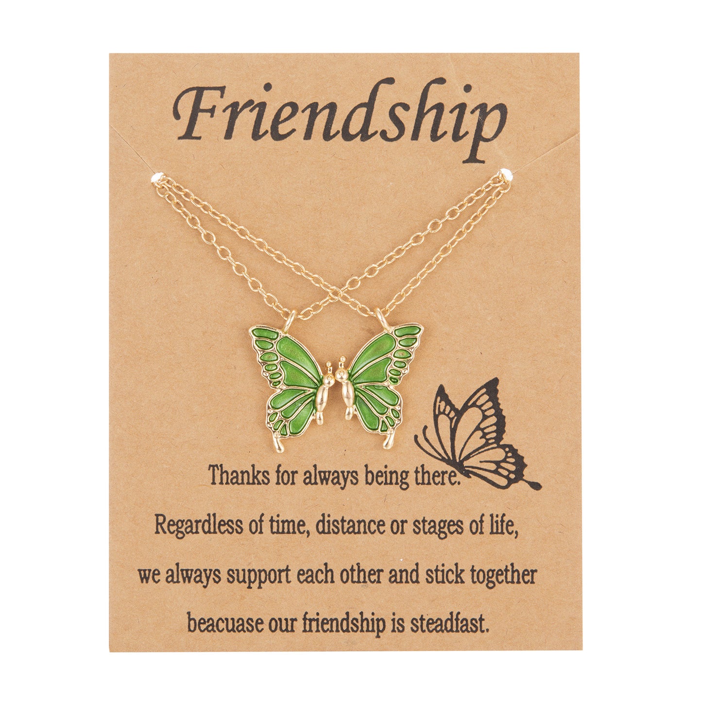 Set of 2 Butterfly Friendship Necklaces - BFF Best Friends Forever - Fantasy - Gold or Silver Pendant