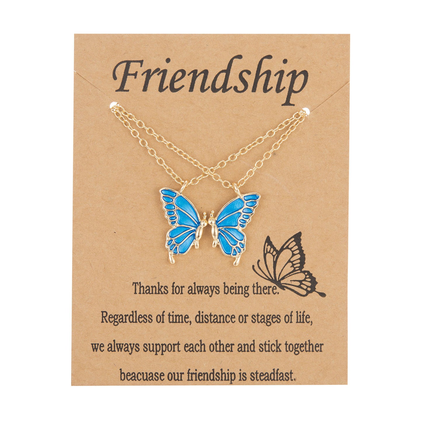 Set of 2 Butterfly Friendship Necklaces - BFF Best Friends Forever - Fantasy - Gold or Silver Pendant