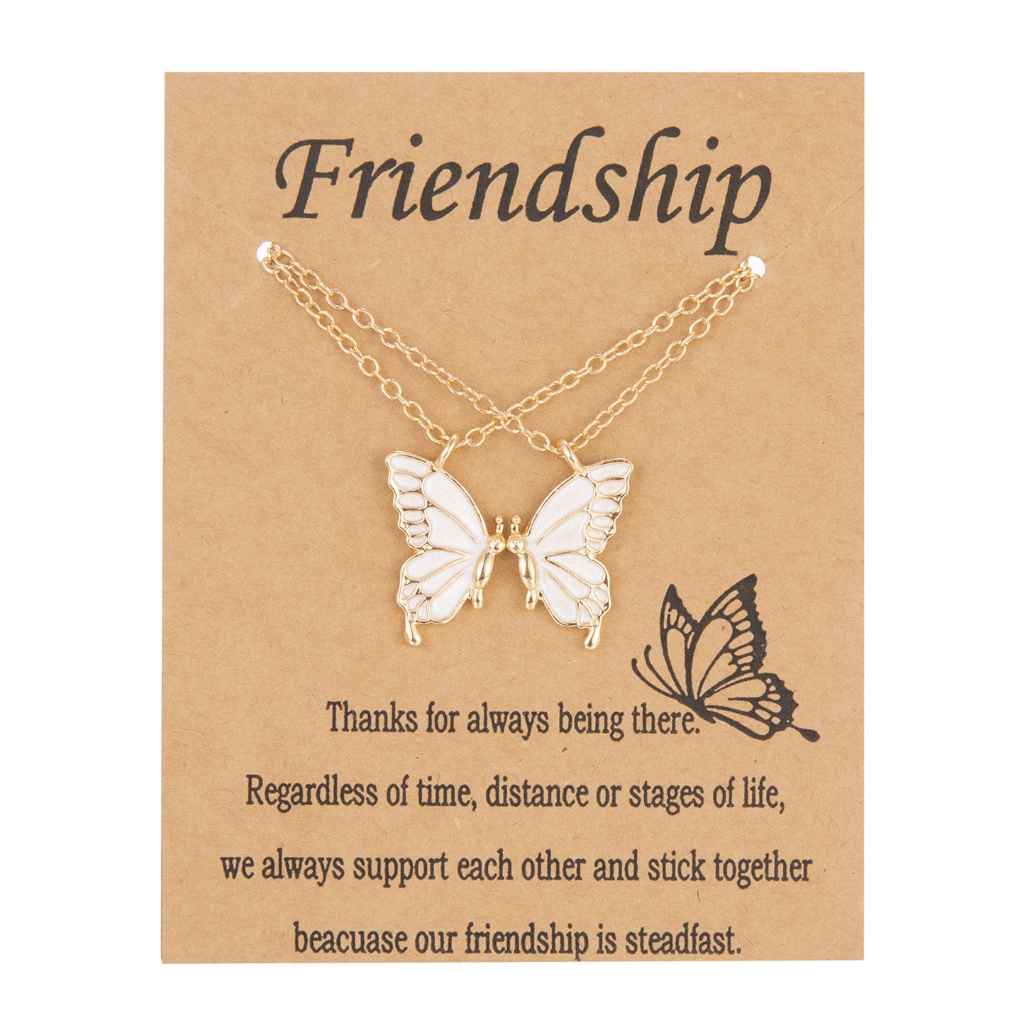 Set of 2 Butterfly Friendship Necklaces - BFF Best Friends Forever - Fantasy - Gold or Silver Pendant