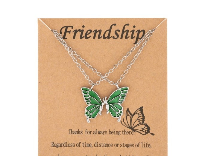 Set of 2 Butterfly Friendship Necklaces - BFF Best Friends Forever - Fantasy - Gold or Silver Pendant