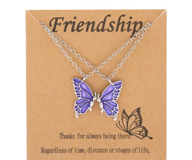 Set of 2 Butterfly Friendship Necklaces - BFF Best Friends Forever - Fantasy - Gold or Silver Pendant