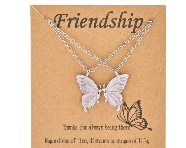 Set of 2 Butterfly Friendship Necklaces - BFF Best Friends Forever - Fantasy - Gold or Silver Pendant