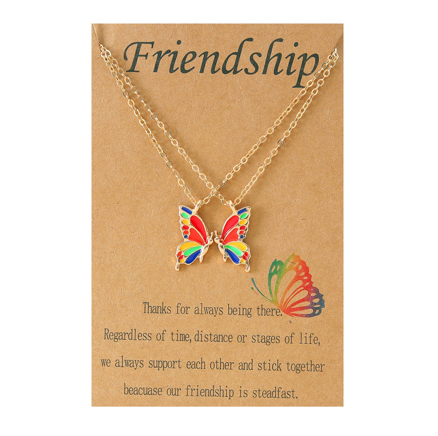 Set of 2 Butterfly Friendship Necklaces - BFF Best Friends Forever - Fantasy - Gold or Silver Pendant