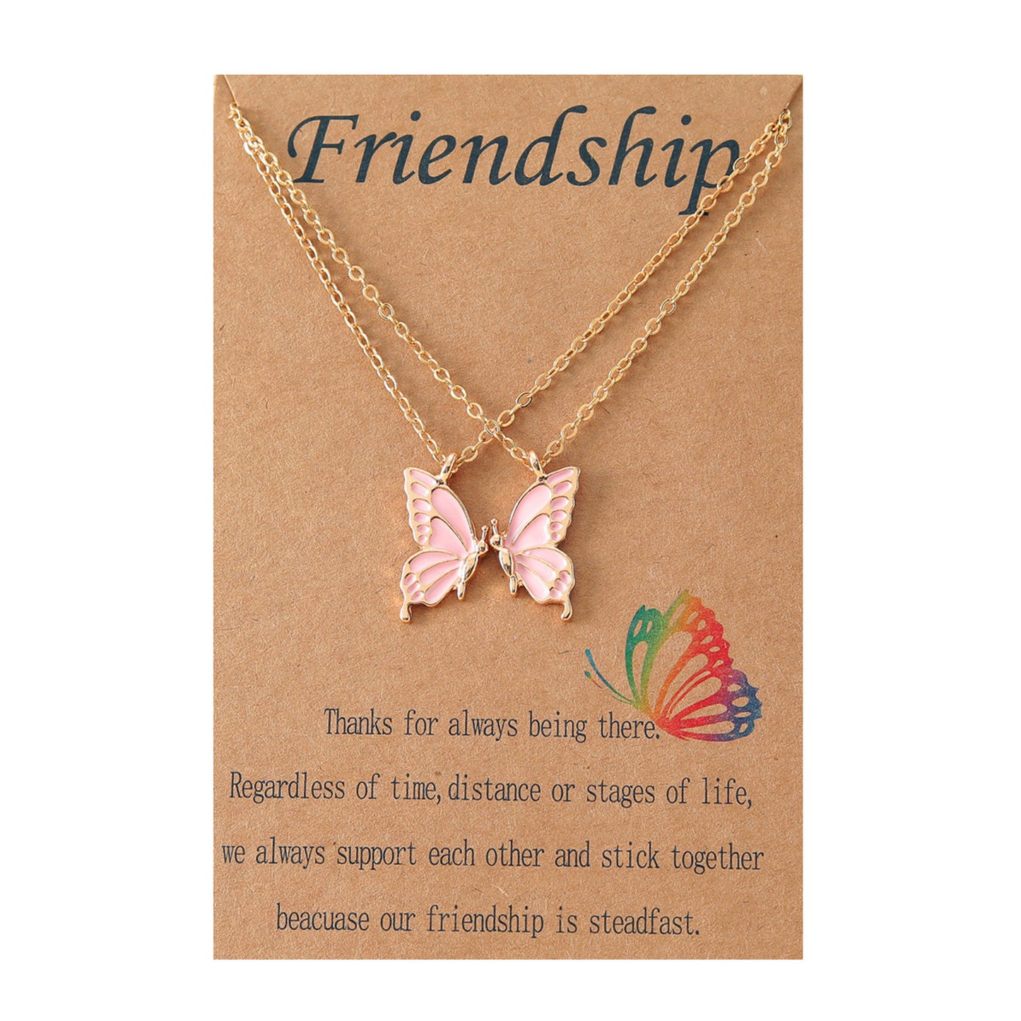 Set of 2 Butterfly Friendship Necklaces - BFF Best Friends Forever - Fantasy - Gold or Silver Pendant
