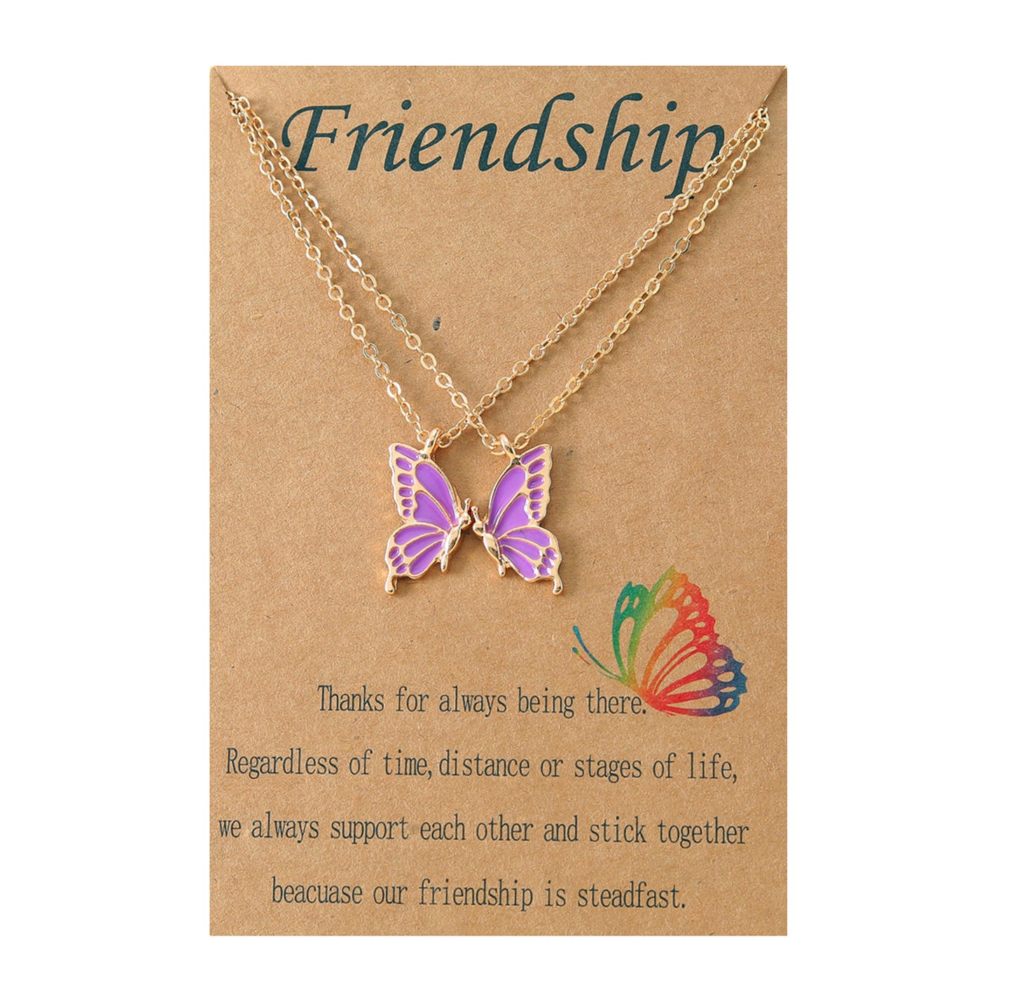 Set of 2 Butterfly Friendship Necklaces - BFF Best Friends Forever - Fantasy - Gold or Silver Pendant