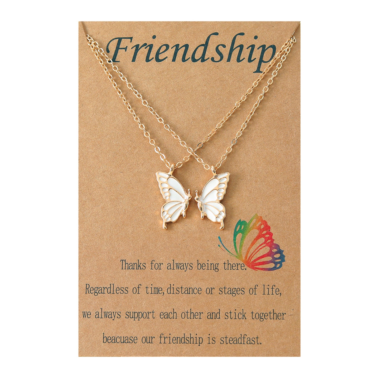 Set of 2 Butterfly Friendship Necklaces - BFF Best Friends Forever - Fantasy - Gold or Silver Pendant