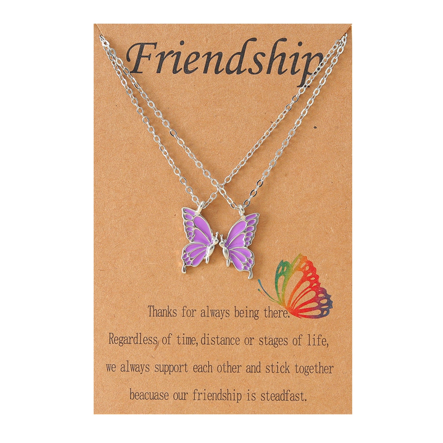 Set of 2 Butterfly Friendship Necklaces - BFF Best Friends Forever - Fantasy - Gold or Silver Pendant