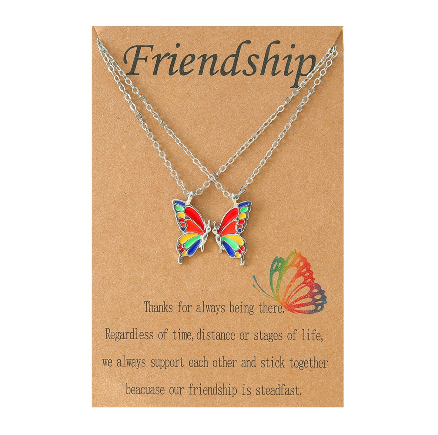 Set of 2 Butterfly Friendship Necklaces - BFF Best Friends Forever - Fantasy - Gold or Silver Pendant