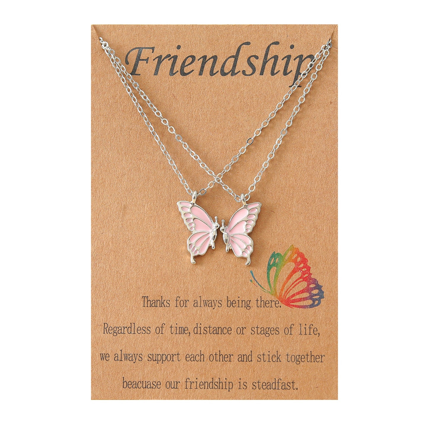 Set of 2 Butterfly Friendship Necklaces - BFF Best Friends Forever - Fantasy - Gold or Silver Pendant