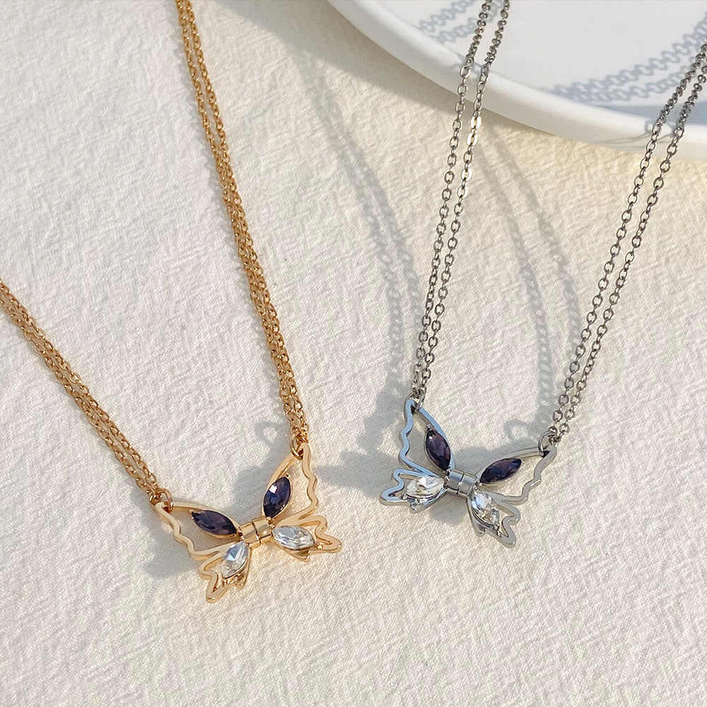 Lot de 2 Colliers D'amitié - Papillons Aimantés - BFF - Best Friends Forever - Fantaisie - Pendentif Doré Argenté Amoureux Couple Amitié