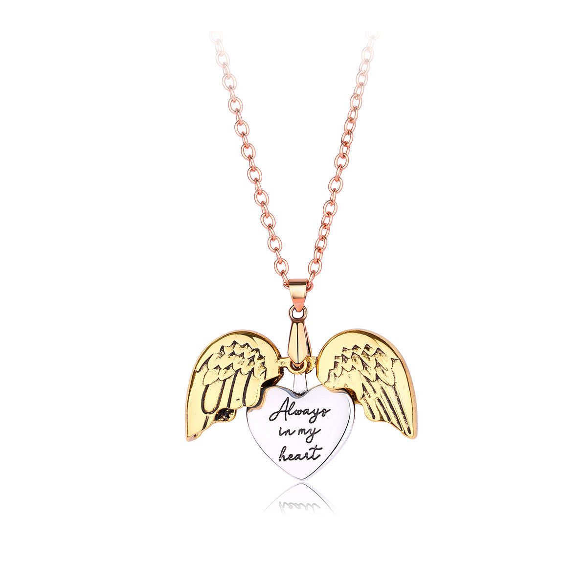 Collier avec Pendentif - 2 Ailes d’Ange qui s'ouvrent sur un Coeur - Always in my Heart - Gravure