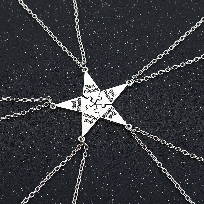 Lot de 4 5 6 7 ou 8 Colliers D'amitié - Puzzle en Forme D’Étoile - A Partager - BFF - Best Friends Forever - Argenté - Amitié