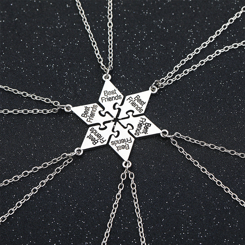 Lot de 4 5 6 7 ou 8 Colliers D'amitié - Puzzle en Forme D’Étoile - A Partager - BFF - Best Friends Forever - Argenté - Amitié