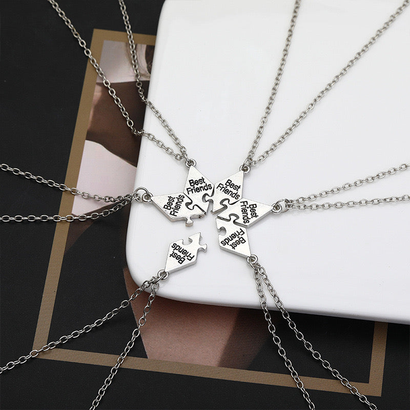 Lot de 4 5 6 7 ou 8 Colliers D'amitié - Puzzle en Forme D’Étoile - A Partager - BFF - Best Friends Forever - Argenté - Amitié