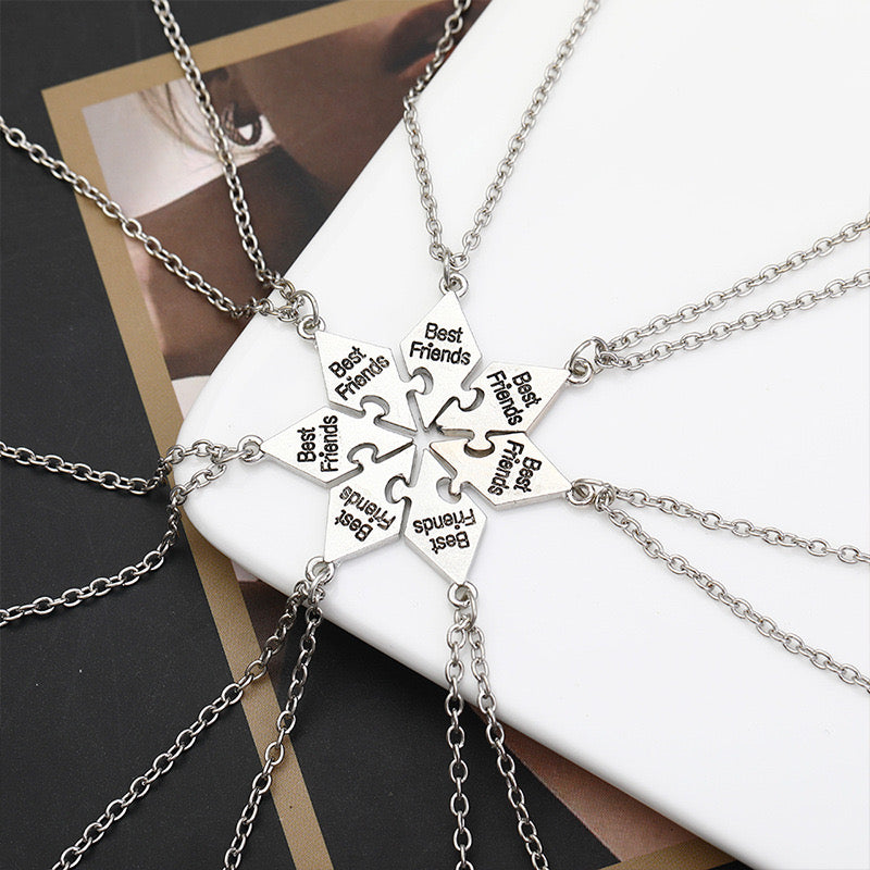 Lot de 4 5 6 7 ou 8 Colliers D'amitié - Puzzle en Forme D’Étoile - A Partager - BFF - Best Friends Forever - Argenté - Amitié