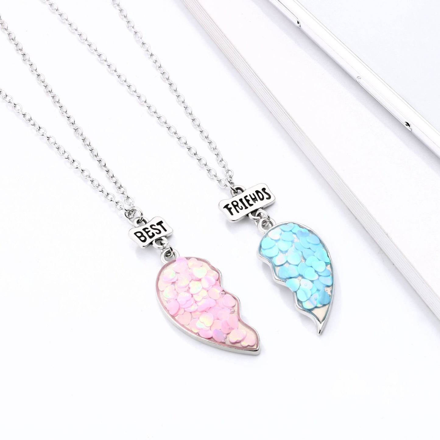 Lot de 2 Colliers D'amitié - Coeur Paillettes - BFF - Best Friends Forever - Amitié - Mignon - À Partager