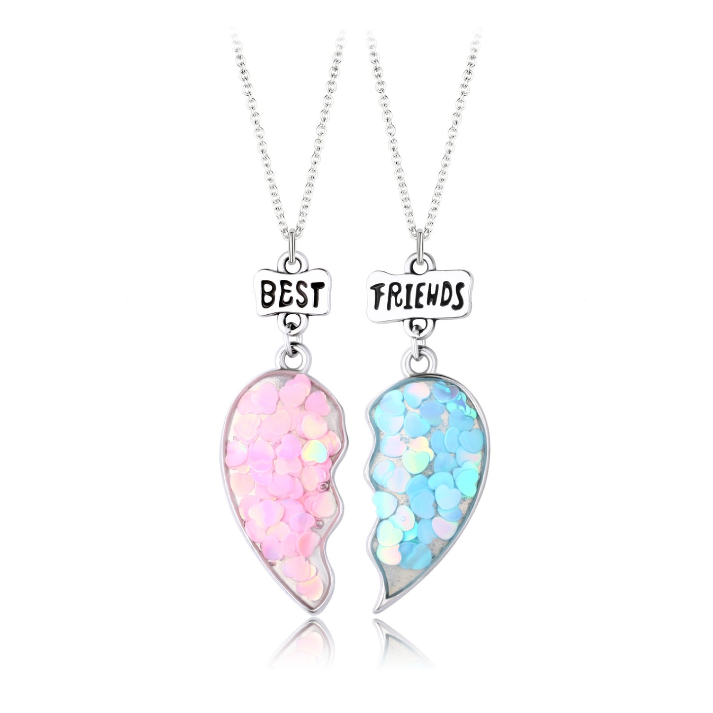 Lot de 2 Colliers D'amitié - Coeur Paillettes - BFF - Best Friends Forever - Amitié - Mignon - À Partager