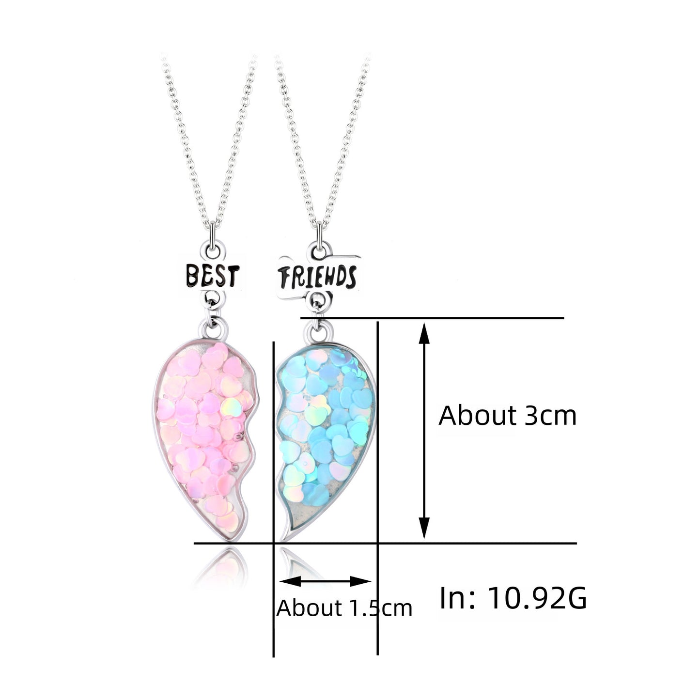Lot de 2 Colliers D'amitié - Coeur Paillettes - BFF - Best Friends Forever - Amitié - Mignon - À Partager