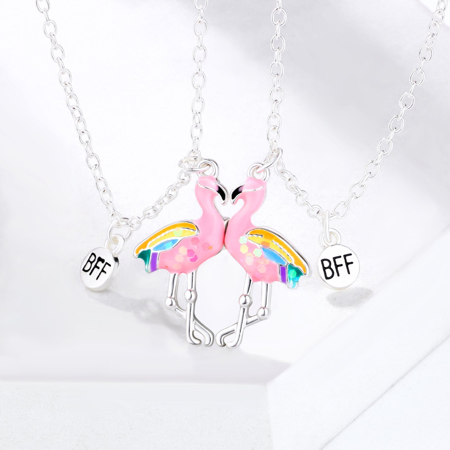 Lot de 2 Colliers D'amitié Aimantés - Flamant Rose - BFF - Best Friends Forever - Amitié - Pendentif Aimanté