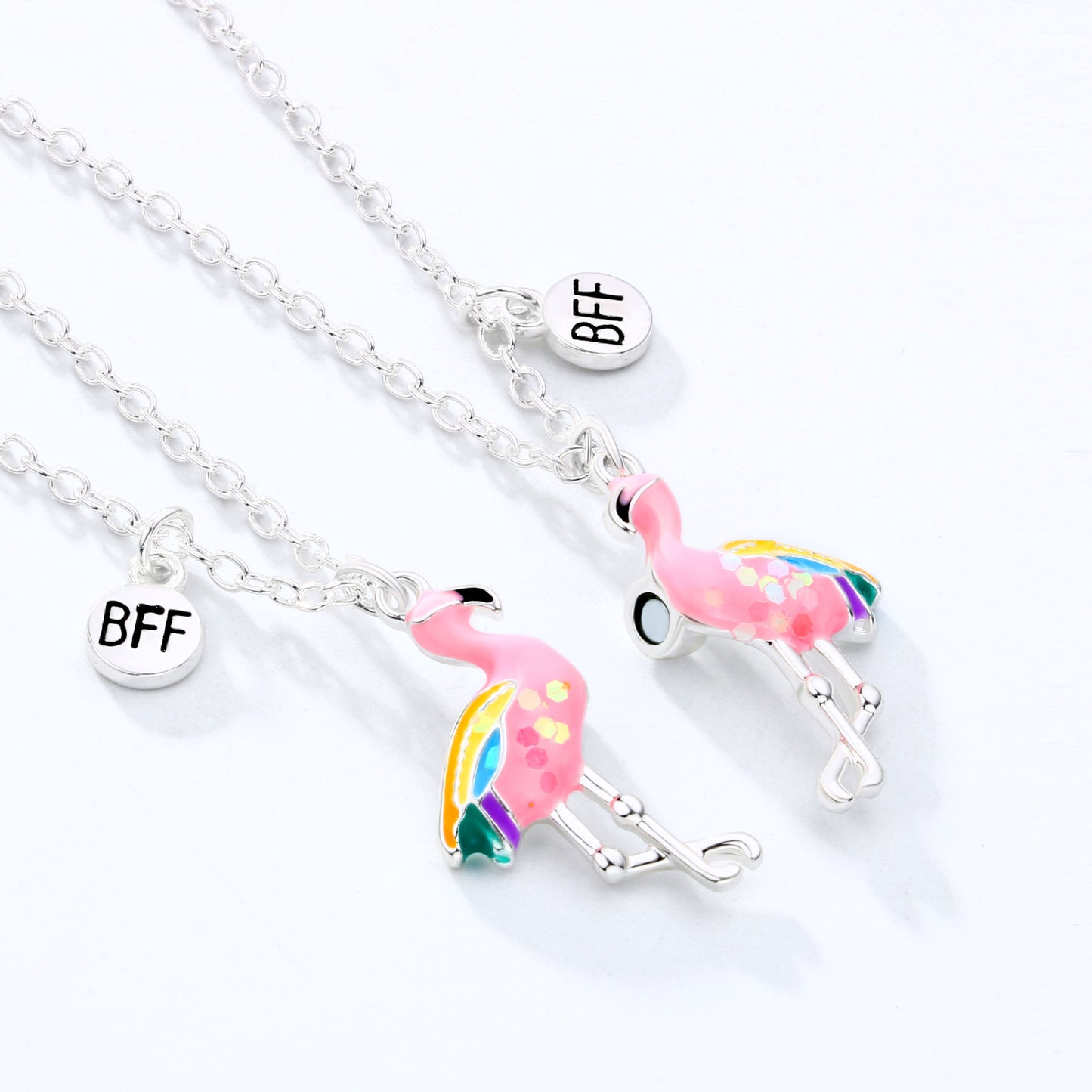 Lot de 2 Colliers D'amitié Aimantés - Flamant Rose - BFF - Best Friends Forever - Amitié - Pendentif Aimanté