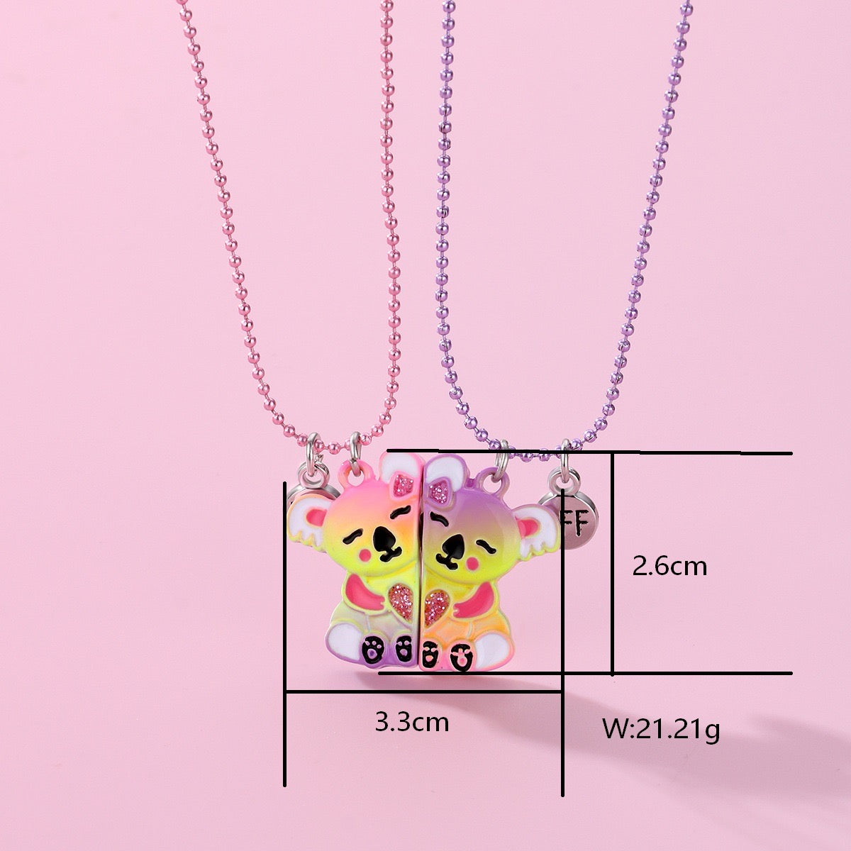 Lot de 2 Colliers D'amitié Aimanté - Koala - Couleur Bonbon - BFF - Best Friends Forever - Fantaisie - Pendentif Aimanté - Amitié