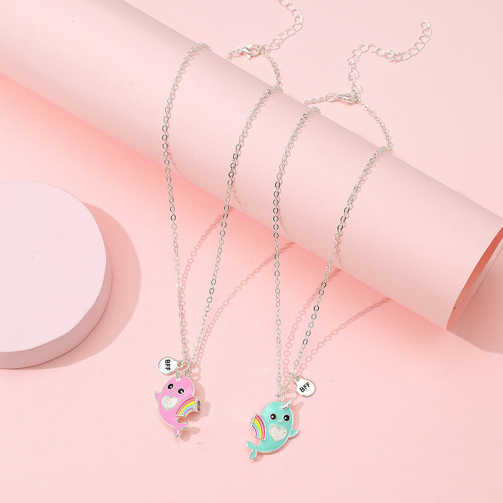 Lot de 2 Colliers D'amitié Aimanté - Baleines Arc en Ciel - BFF - Best Friends Forever - Fantaisie - Pendentif Aimanté - Amitié