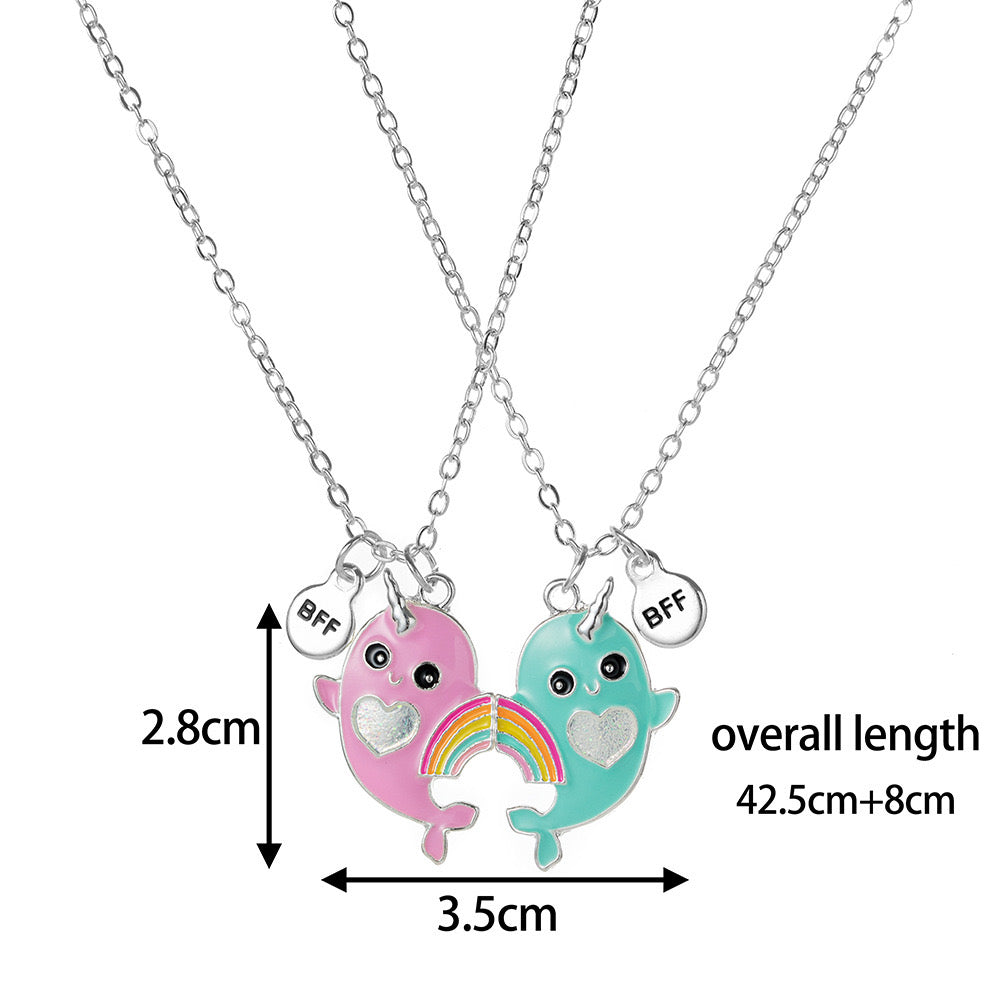 Lot de 2 Colliers D'amitié Aimanté - Baleines Arc en Ciel - BFF - Best Friends Forever - Fantaisie - Pendentif Aimanté - Amitié
