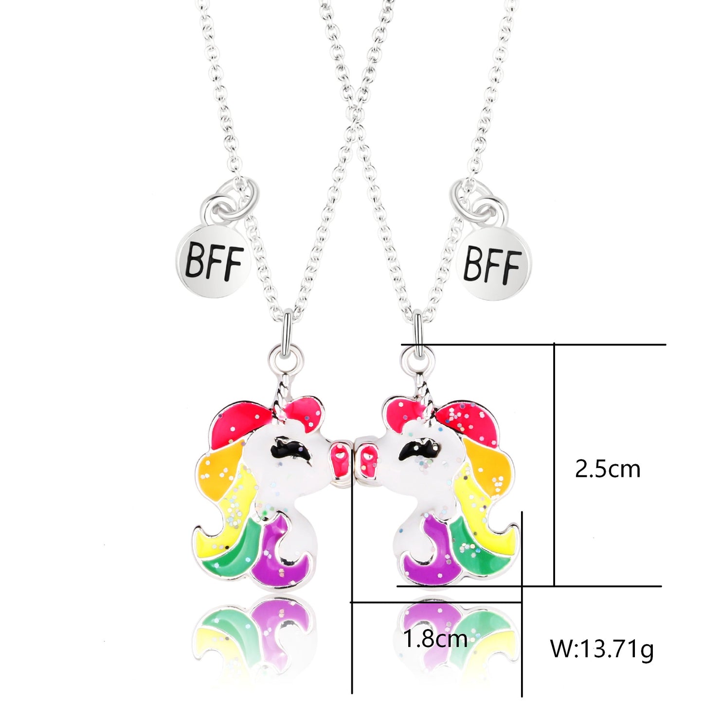 CHILD - Set of 2 Unicorn Friendship Necklaces - BFF Best Friends Forever - Fantasy - Magnetic Pendant
